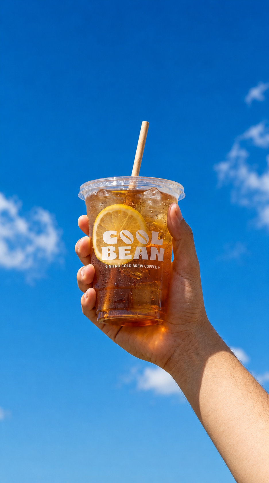 CoolBean iced tea under a summer sky
